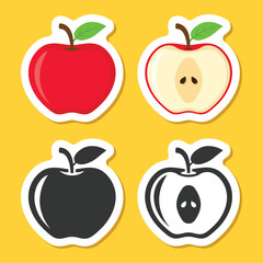 Apple fruit sticker icon set in flat style. Healthy dessert vector illustration on isolated background. Fresh food sign business concept.