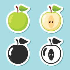 Apple fruit sticker icon set in flat style. Healthy dessert vector illustration on isolated background. Fresh food sign business concept.