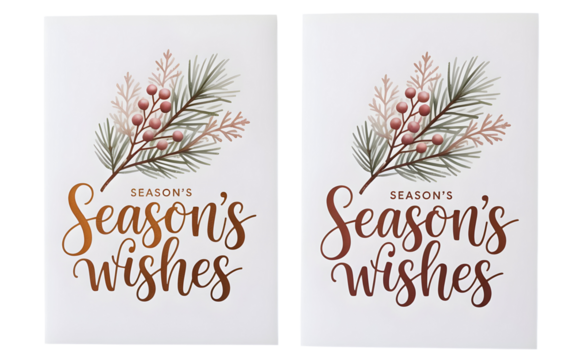 Festive season's wishes greeting cards with elegant calligraphy and botanical accents, perfect for holiday promotions and heartfelt messages of joy