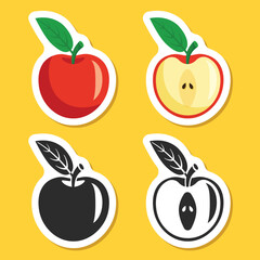 Apple fruit sticker icon set in flat style. Healthy dessert vector illustration on isolated background. Fresh food sign business concept.