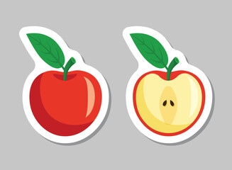 Apple fruit sticker icon in flat style. Healthy dessert vector illustration on isolated background. Fresh food sign business concept.