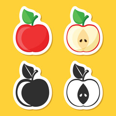 Apple fruit sticker icon set in flat style. Healthy dessert vector illustration on isolated background. Fresh food sign business concept.
