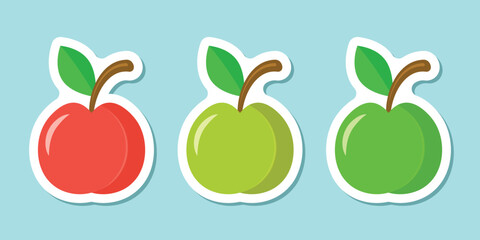 Apple fruit sticker icon set in flat style. Healthy dessert vector illustration on isolated background. Fresh food sign business concept.