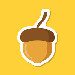 Acorn sticker icon in flat style. Oak nut vector illustration on isolated background. Nature sign business concept.
