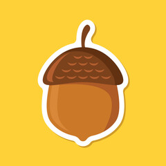 Acorn sticker icon in flat style. Oak nut vector illustration on isolated background. Nature sign business concept.
