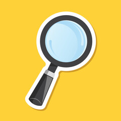 Magnifying glass sticker icon in flat style. Loupe vector illustration on isolated background. Searching sign business concept.
