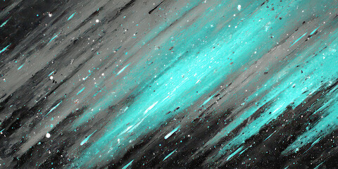 Abstract Diagonal Paint Strokes with Bright Teal Glow and Splatter Effect