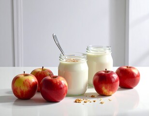 Healthy Breakfast - Yogurt Jars with Apples and Seeds.