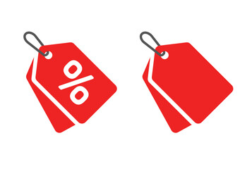 Discount tag icon, special offer percentage red badge set simple graphic silhouette illustration, modern price promo sign symbol blank empty coupon
