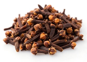 Obraz premium Pile of Cloves Spice, Aromatic and Flavorful Ingredient. white background