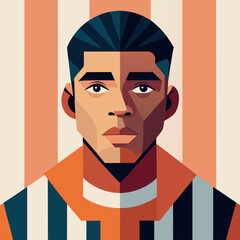 Stylized Portrait of a Man with Geometric Features and Striped Background Keywords: portrait, man, male, face, head, person, human, Modern car vector illustration Flat car icon Urban vehicle vector