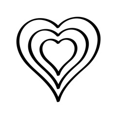 Two hearts inside one. Doodle heart icon on a white background. Vector illustration.