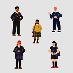 Students with uniform Flat Illustration