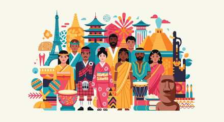 Harmonious world diverse cultures celebrations of global unity vector