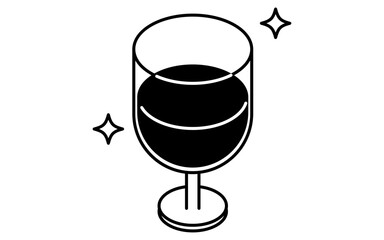 Wine Glass Isometric Line Drawing Icon Illustration of a Christmas Toast or Celebration Drink, black and white