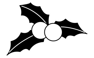 Holly Leaves and Berries Isometric Line Drawing Icon Illustration of a Christmas Plant Decoration, black and white