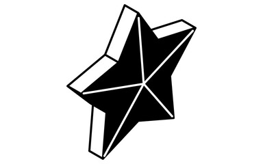 Star Ornament Isometric Line Drawing Icon Illustration of a Christmas Tree Decoration, black and white