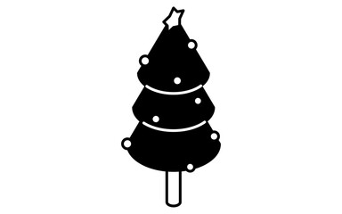 Christmas Tree Isometric Line Drawing Icon Illustration of a Decorated Pine Tree with stars for Holiday Season, black and white