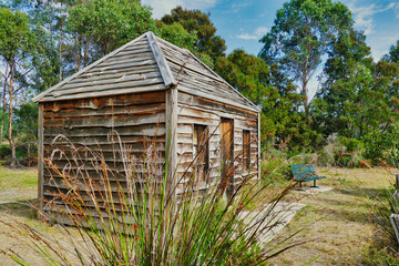 Replica of a soldier’s hut in York Town Historic Site, Tasmania, one the earliest British...