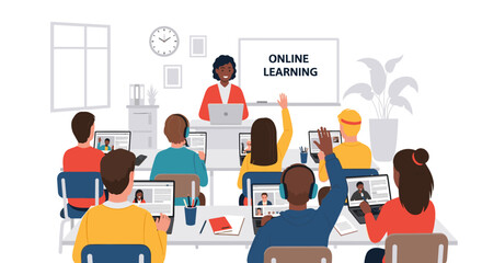 Online Classroom Setting With Teacher Instructing Students Engaging In Virtual Education And Distance Learning
