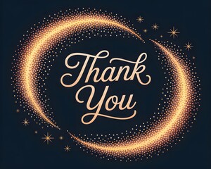 A heartfelt thank you message elegantly displayed within a shimmering golden circular light effect against a dark background