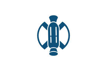 A stylized blue rocket icon with curved side boosters floats in the white space