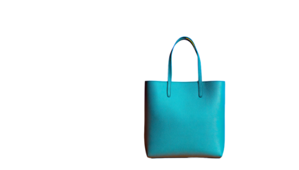 Teal tote bag, digitally rendered, against black background