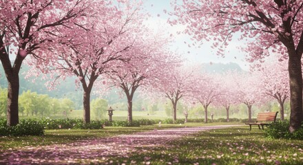 Cherry Blossom Trees in Peaceful Park Landscape