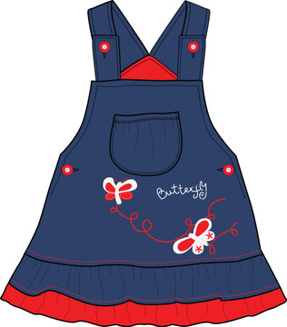 baby girls denim frocks butterfly print vector design
