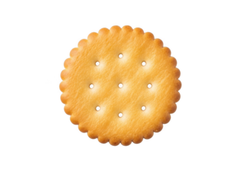 Crispy round cracker biscuit snack food golden brown delicious appetizing culinary treat single cracker isolated on transparent background