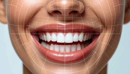 Woman s teeth with grid overlay visual representation of woman s teeth meticulously covered by structured grid design