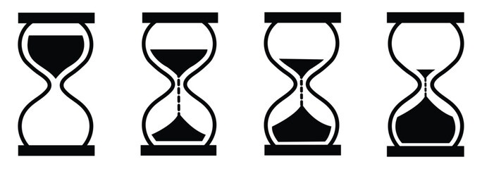 set of sand clock illustrations with varying frames and sand amounts. Hourglass shapes in multiple variations. Vector icon set of hourglasses with falling sand © Iconpro333 