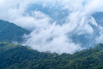 Mountain Range view point in Myanmar (Burma) with sea of cloud (Mulayit Taung)
