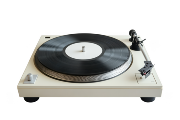 Vintage turntable vinyl record player audio equipment music instrument isolated on transparent background