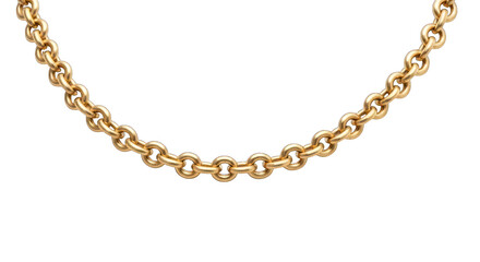 Golden chain necklace with rounded links against a black background