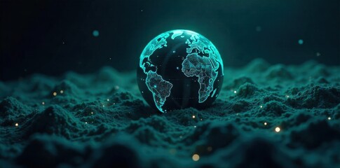 A sleek, modern globe with overlaid abstract network lines, symbolizing global business reach and connectivity. A realistic, detailed globe rendered in deep blues and greens, subtly illuminated from