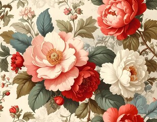 Vintage Floral Pattern with Roses and Peonies.