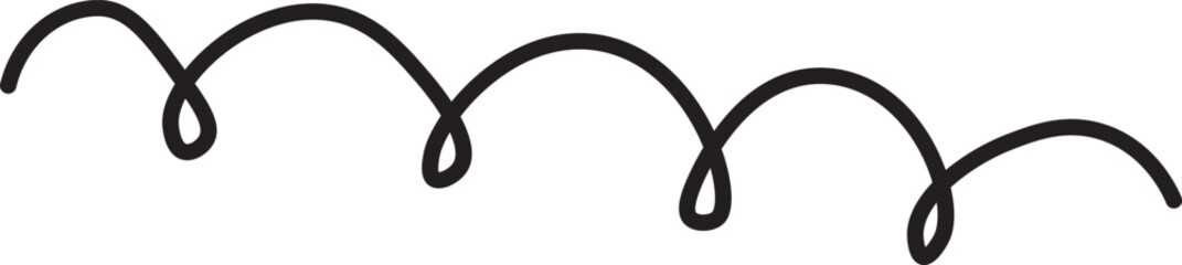 A thick, hand-drawn vector doodle line composed of continuous curls or spirals. Perfect decorative element for borders, dividers, energy, or playful design concepts.