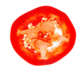 Sweet round peppers isolated on white background. Ripe round red paprika. Clipping path. Top view.