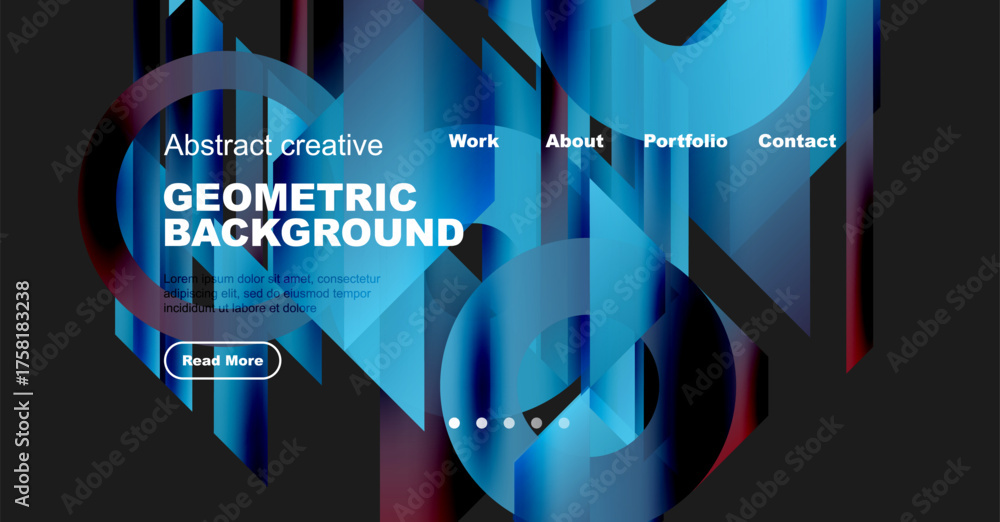 Wall mural Abstract geometric background design. Website header with navigation elements, text, button. Blue, purple color scheme dominates visual space.