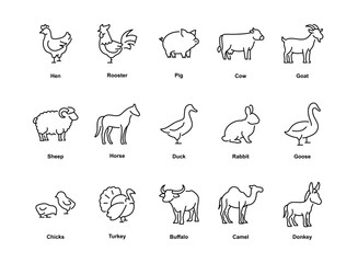 collection of farm animal icons with editable stroke