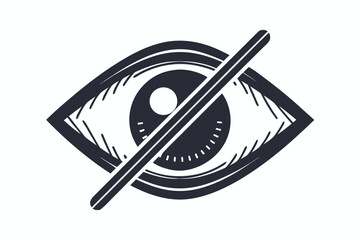 An obscured eye icon with a bar blocking the line of sight implies censorship