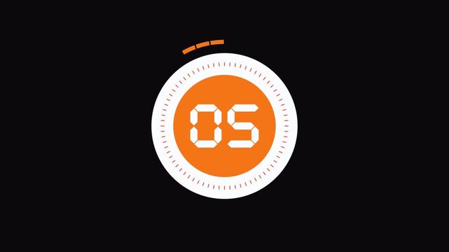 Countdown Timer 60 Seconds Digital Style Animation in Orange and White. Counts from 60 to 0 seconds in flat 4K motion with alpha channel for stream intros and event backgrounds.