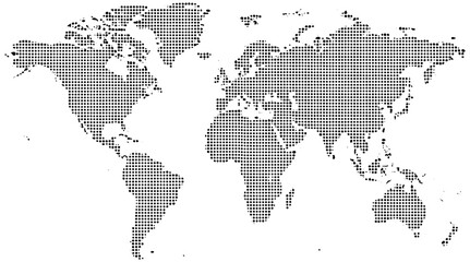 Detailed world map made of dots showcasing global connectivity and worldwide data points