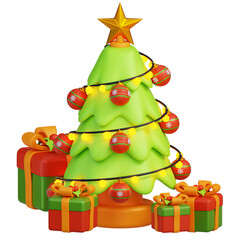 Christmas Tree Gift Box 3D Illustration