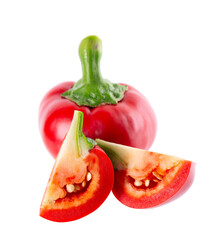 Sweet round peppers isolated on white background. Ripe round red paprika. Clipping path.