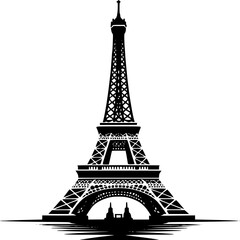 Obraz premium Eiffel Tower Silhouette: An iconic black silhouette of the Eiffel Tower, the embodiment of timeless elegance, reaching towards the sky.