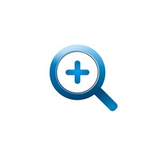 Fototapeta premium Magnifying glass with plus sign logo isolated on white background, a symbol of search and zoom in