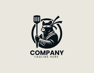 Fototapeta premium Quirky Ninja Chef Pig Vector Logo Illustration