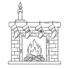 Christmas LineArt Fireplace